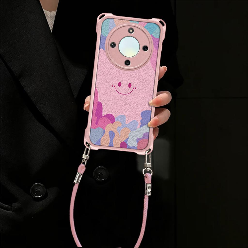 Smiley face is suitable for Honor X70 mobile phone case Honor x60 bracket X50 simple pink X40i anti-drop x30 soft case female