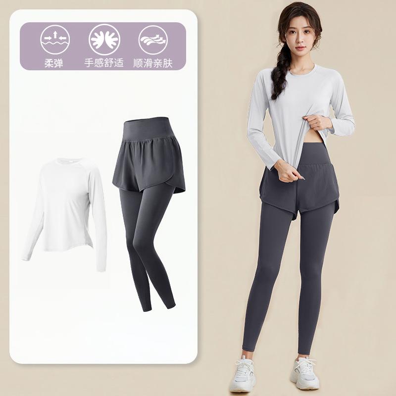 1011 Spring New Long Sleeve Fitness Clothing Women's Loose Breathable Running Quick Drying Clothes Sports Suit Fitness Training Clothing