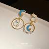 Silver needle dripping oil pearl moon rabbit pendant earrings retro court temperament earrings light luxury high-end earrings