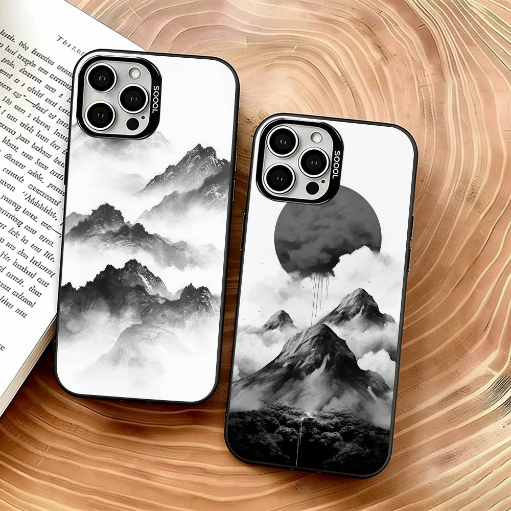 Classical Chinese Landscape Phone Case For iPhone 17,16,15,14,13,12,11 Plus,Pro Max,XS,Colorful Silver Phone Case Funda Cover