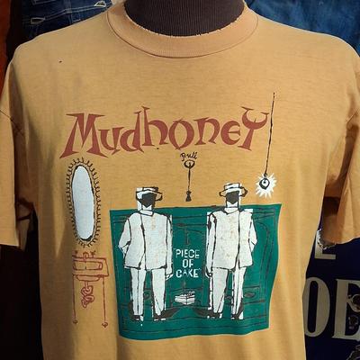Vintage 1993 Mudhoney Piece of Cake Grunge Rock concerto tour anni '90 punto singolo raro fan musicale band t-shirt 44 L