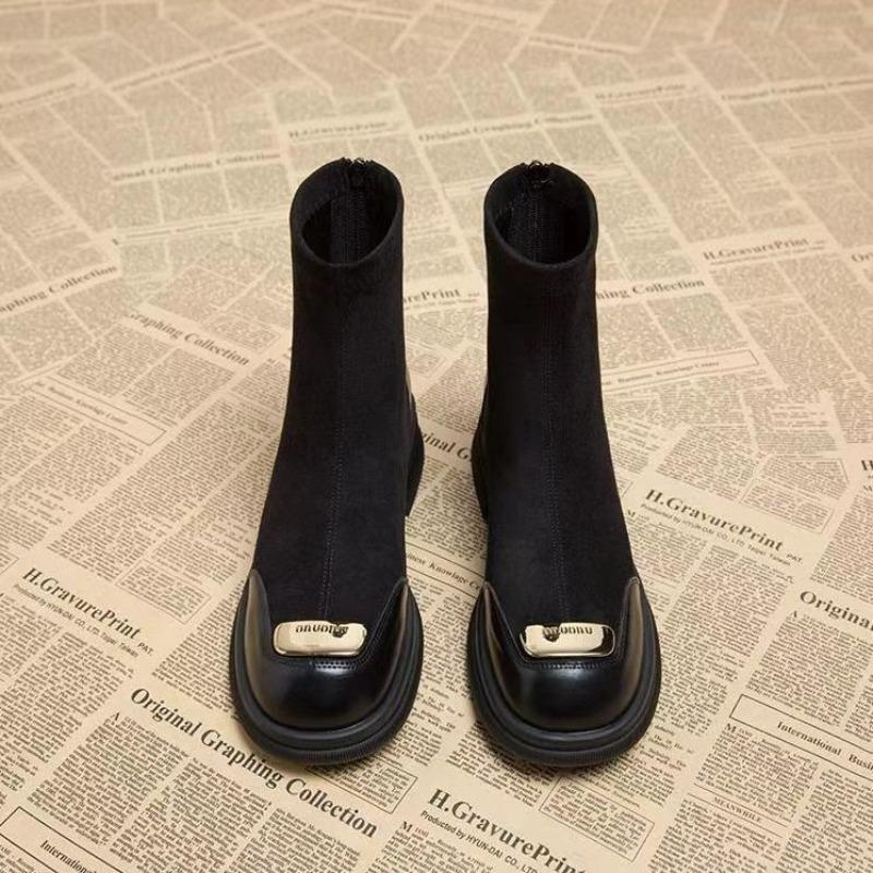 Square heel boots women's new autumn and winter high-end thin medium boots small thick-soled fried street Martin boots