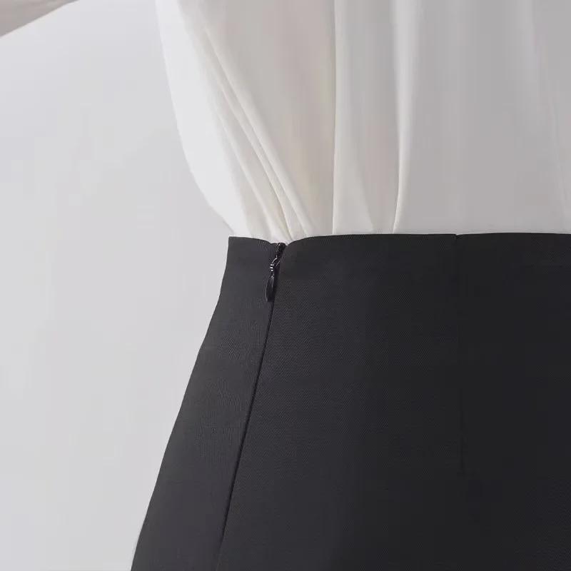 Dámská jarní a letní sukně áčkového střihu s vysokým pasem: Zeštíhlující, ke kolenům, módní pro práci i každodenní nošení