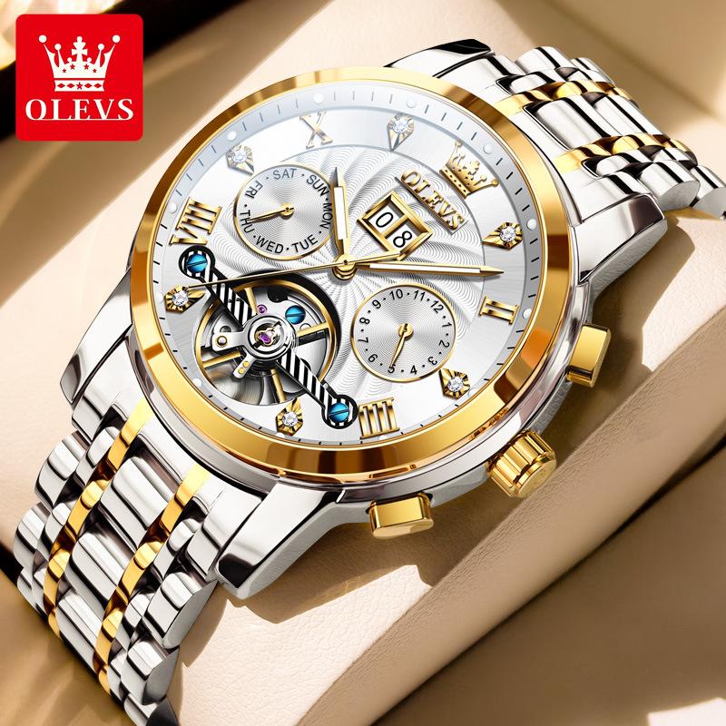 OLEVS 9910 Automatic Mechanical Watches Waterproof Luminous Hands Tourbillon Skeleton Wristwatches for Men Montre Relojes Hombre