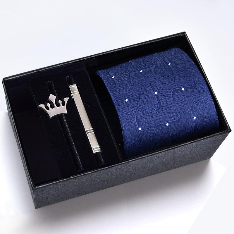 Gift Box Men'S Tie Four-Piece Set, Can Add Formal Business 8Cm Striped Black Wedding Groom