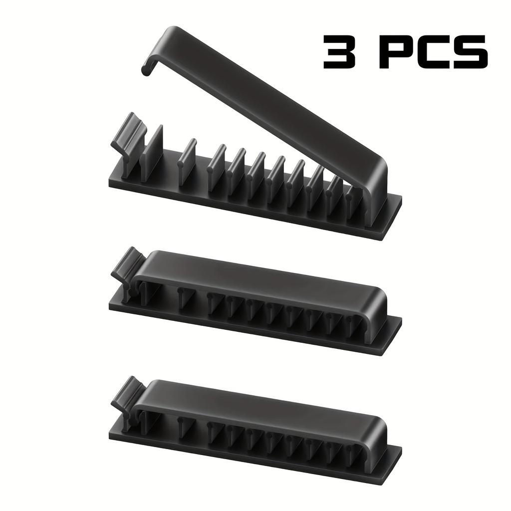 3pcs Self Adhesive Cable Clips 10 Slots Desk Wire Organizer Holder Home Office Car Cord Management Fixer