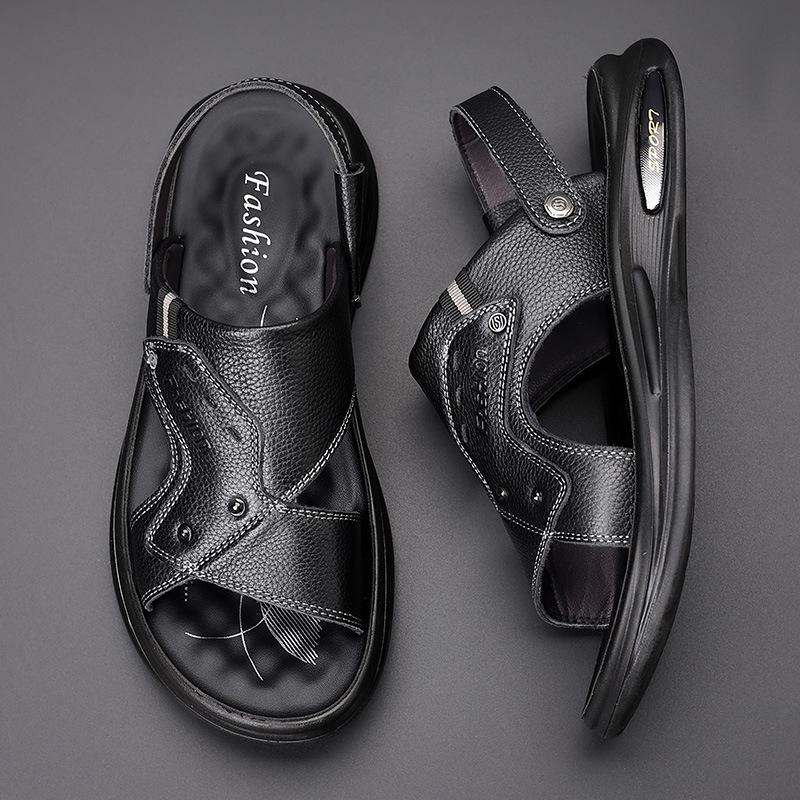Sandals men's summer new beach shoes genuine leather cool slippers soft sole men's sandals trend one shoe two wear leather sandals