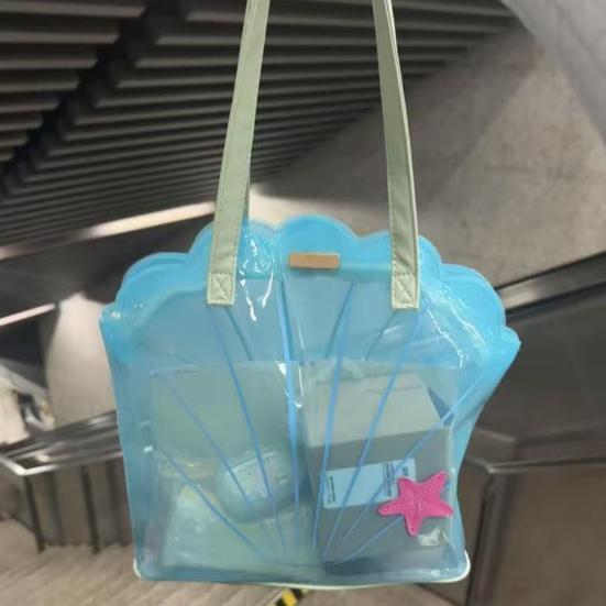 Blue Shell Purse Translucent Handbag Women Summer Cute Tote Girls Waterproof Shoulder Bag for Travel Beach Swimming Pool