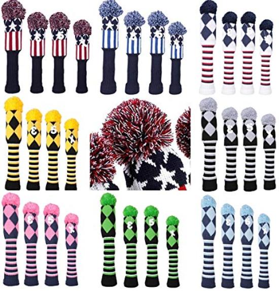 

Select Plaza Golf Club Headcover Set 2 Fairway Knitted Covers with Gray Covers, 4-Piece (Driver/Wood, Woods, Hybrid/UT), Pendant, серый