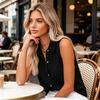 Women Shirt Lapel Sleeveless Button Down Shirt Pure Color Loose Fit