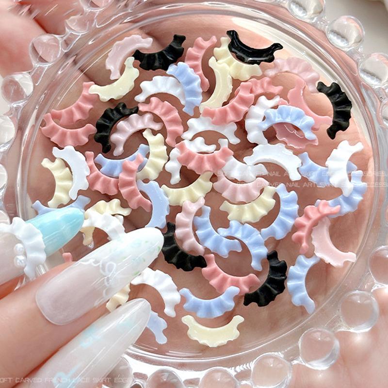 30Pcs French Carved Lace Nail Art Decorations Solid Color Lace Resin Nail Art Decorations For Diy Hairpin Nails Parts