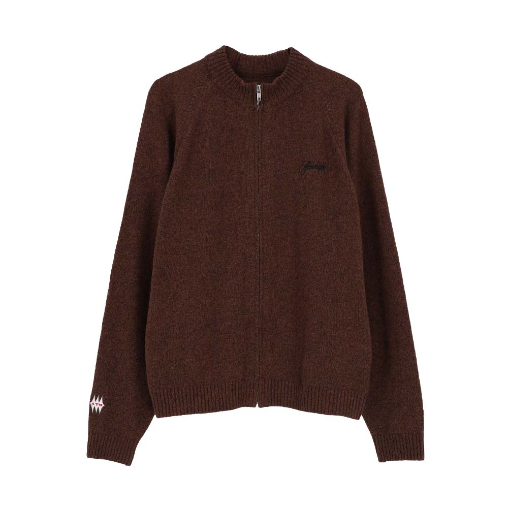 AFTERMATH Tweed Knit Full Zip Brown