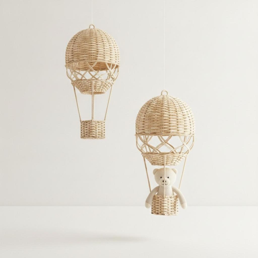 Globo aerostático de ratán Mimbre natural tejido para niños