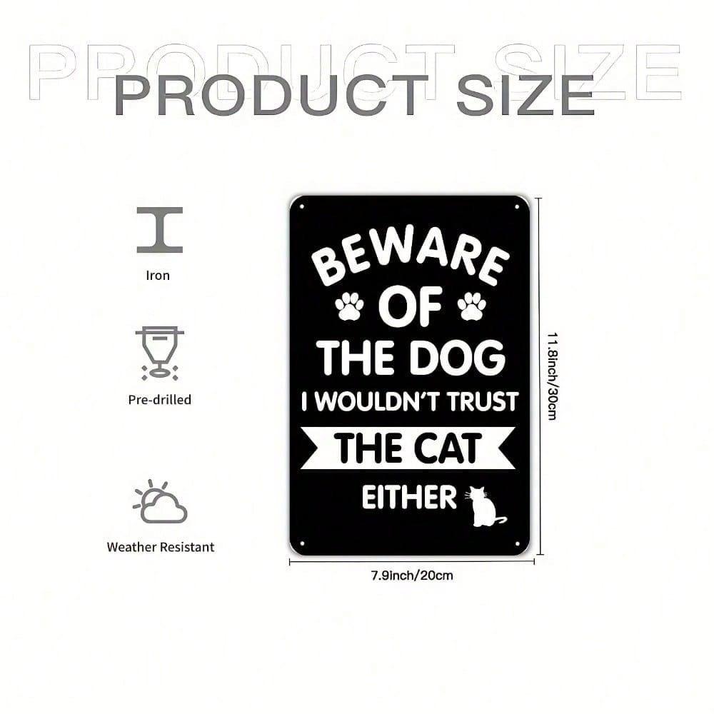 Dog Warning Tin Sign, Funny Cat Metal Plaque, 8x12in 2D Flat Outdoor Wall Art, Unframed Home Decor Gift