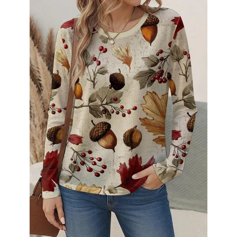Autumn Women's 3D Squirrel Print Crew Neck T-Shirt