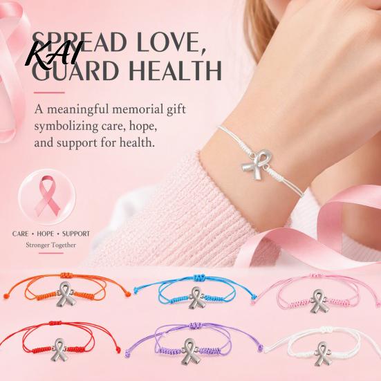 Meaningful Caring Themed Gift 2PCS Hand-woven Braided Bracelets with Metal Ribbon Pendant, Adjustable Cord Awareness Friendship Bracelet Wristbands,