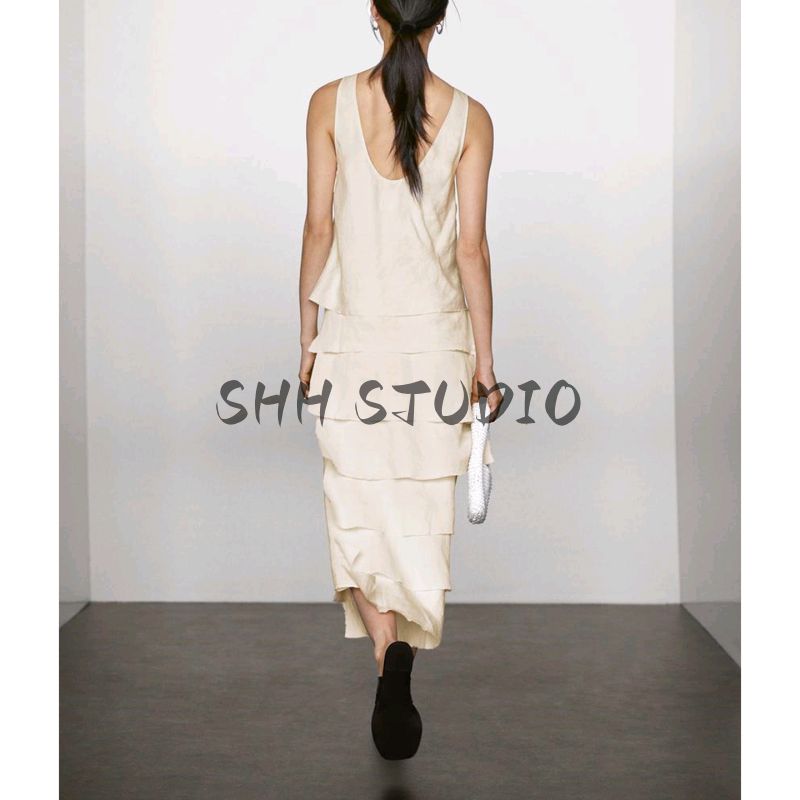 MD Spring/Summer New Arrival Women's Clothing Normcore Stylish Elegant Drape Vest Dress Tiered-Ruffle Long Dress 6681530