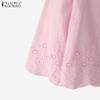 ZANZEA Women Casual Turn Down Collar 3/4 Sleeve Loose Crochet Blouse