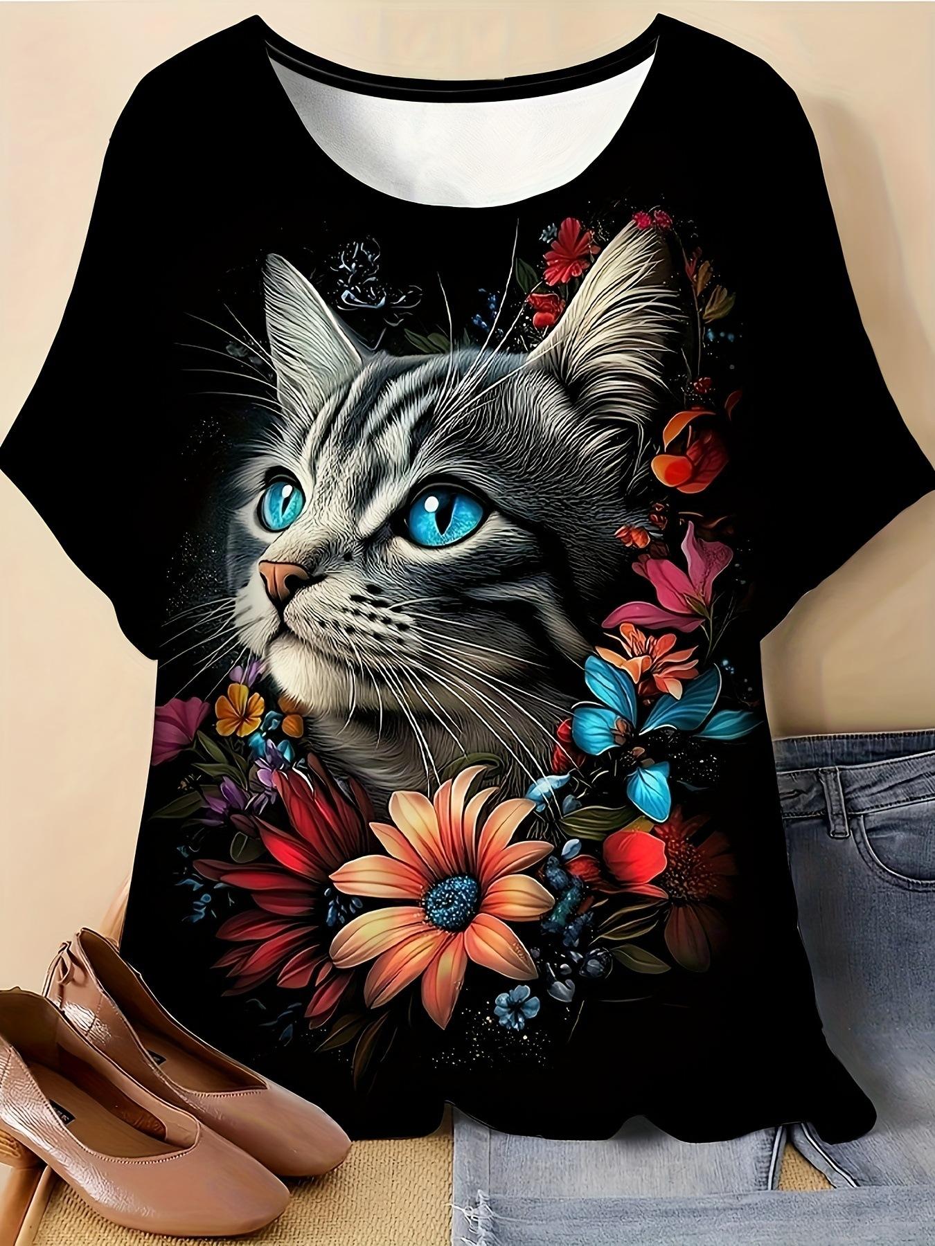 Summer Cute Cat Dog T-Shirts Animal Graphic 3D Print Women s Short Sleeve T Shirt Casual Harajuku Y2K Tops Female Tees Clothing S