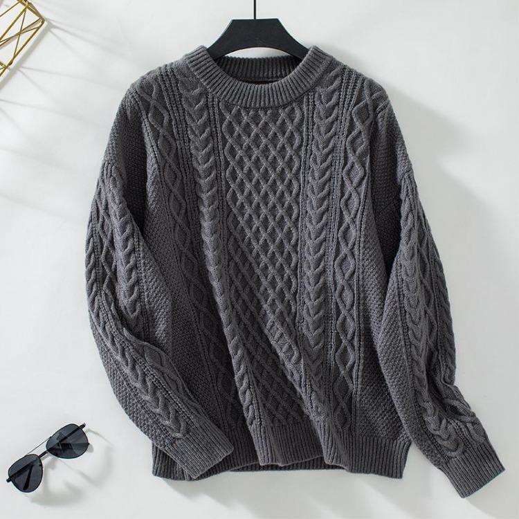 Vintage Autumn Winter Loose O Neck Sweater Long Sleeve Solid Color Knitwear Top Cardigan