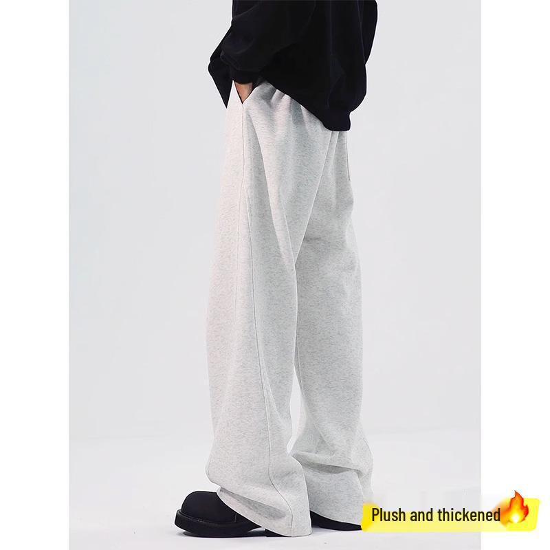 Men's Cleanfit Wide-Leg Fleece Sweatpants - Autumn/Winter Straight-Leg Casual Sports Pants