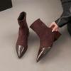 Fashion Leather Pointed Toe Ankle Boots for Women Brand Designer Suede Short Boots Thick Medium Heel Women's Shoes Botas Mujer