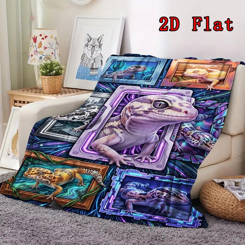 Cyber Gecko Frames 2D Flat Pattern Flannel Blanket, High Quality All Seasons, Home Decor, Warmth and Comfort, Perfect for Christmas Gifts.
