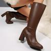 Autumn Winter Pointed Toe Women Knee High Boots Fashion Square High Heels Stripper Party Ladies Long Booties  De Muje