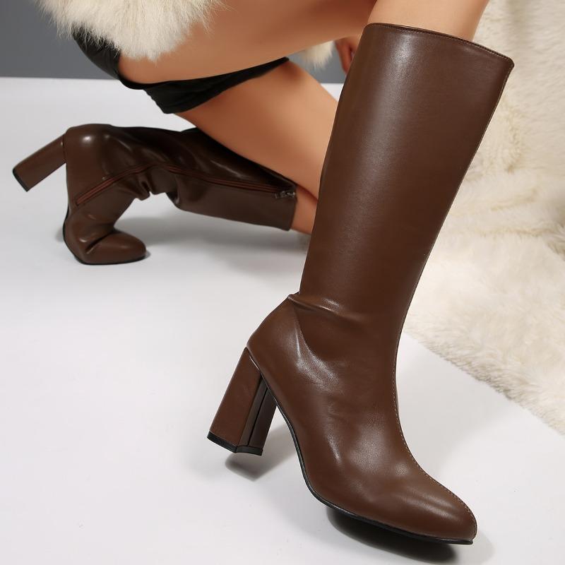 Autumn Winter Pointed Toe Women Knee High Boots Fashion Square High Heels Stripper Party Ladies Long Booties  De Muje