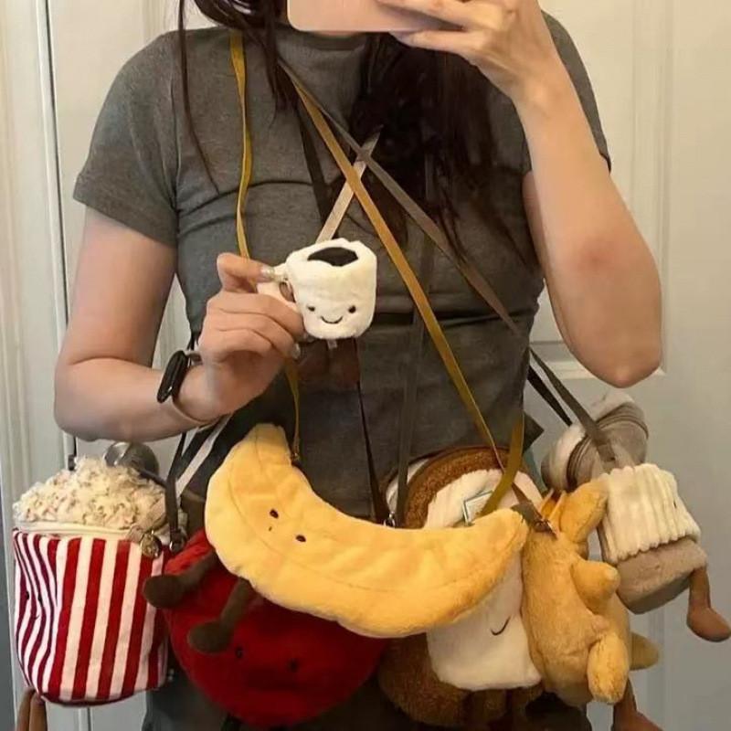 Jelly Croissant Jc Shaped Plush Crossbody Bag Toys Gifts Pouch Casual Outings