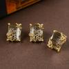 Luxury Designer Transparent Crystal Earrings Stud Ring Square Winding Gold Color Vintage Jewelry High Quality Accessories