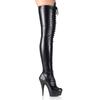 Stivali da donna al ginocchio con lacci sul retro in pelle verniciata nera da discoteca, stivali al ginocchio con tacco alto da 15 cm. YKC