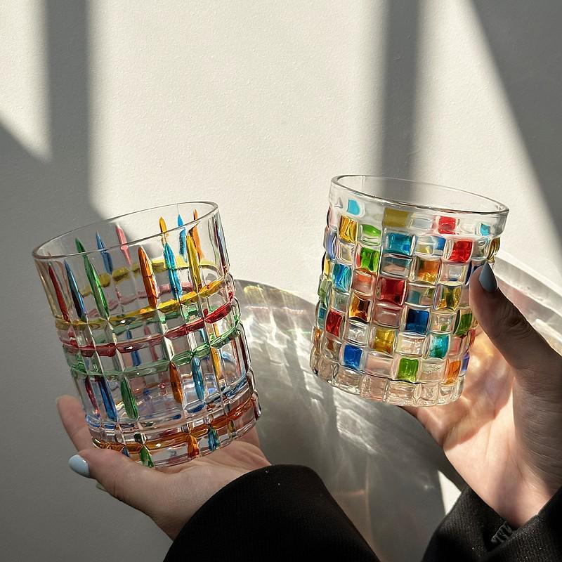 Refractive Rainbow Vintage Hand-Painted Lattice Glass Cup