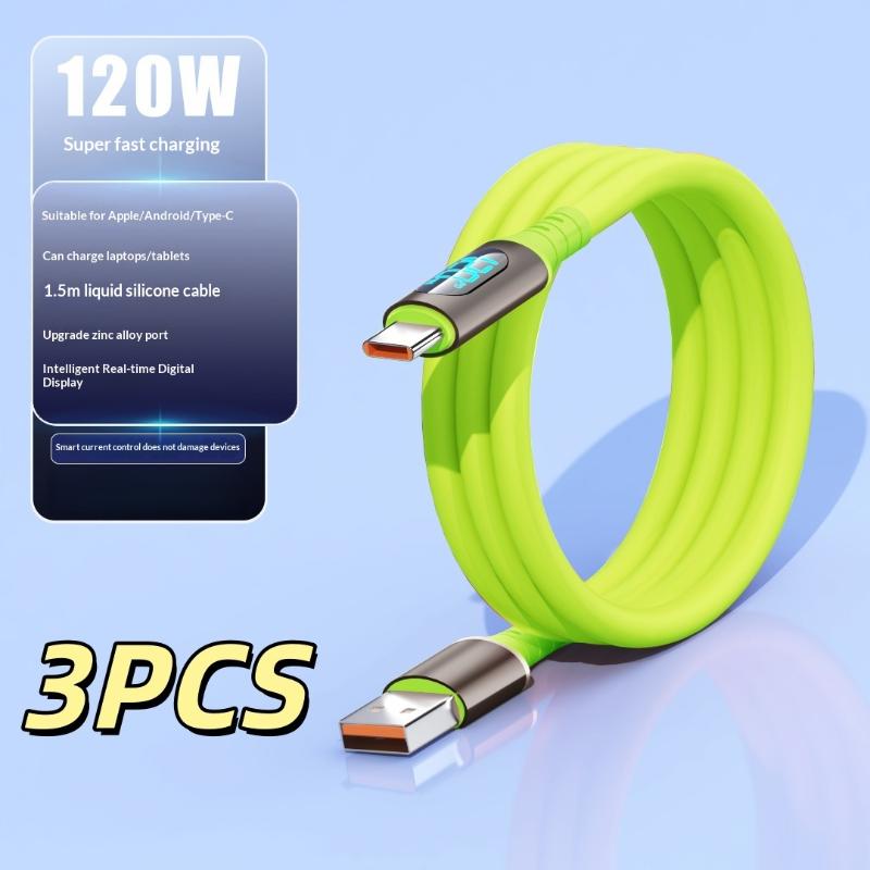 1/3Pcs 1.5 Meters Wire Type-C Digital Display Charger Cable Usb C To C 120W Fast Charging Power Display Cable Cord For Phone 17