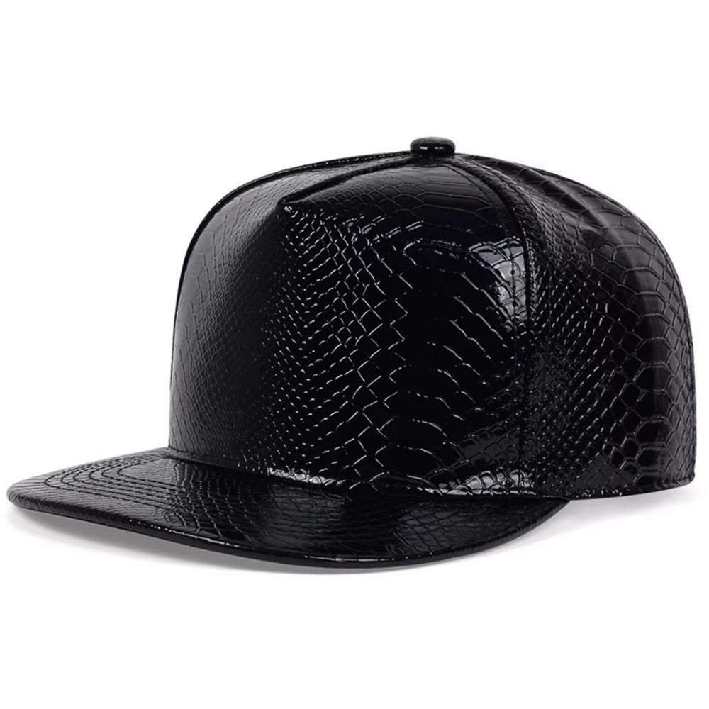 Fashion Adjustable Baseball Cap Snake Scale Pattern Solid Color Hip-hop Hat PU Leather Trucker Hat Unisex