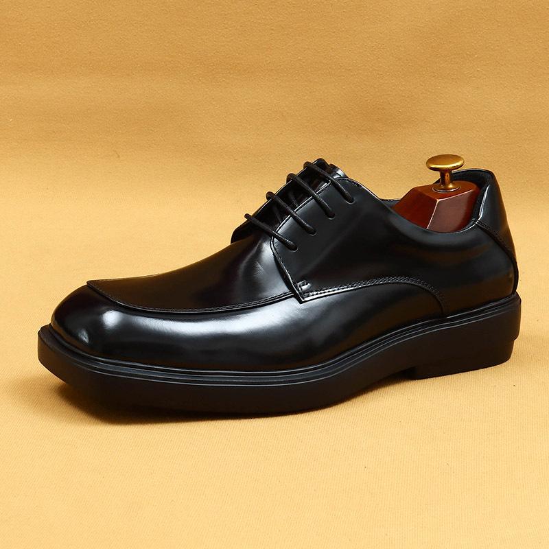 

Туфли из яркой кожи с большой головкой, квадратная платформа, британские лакированные глянцевые туфли, деловые повседневные туфли дерби 46 чёрный