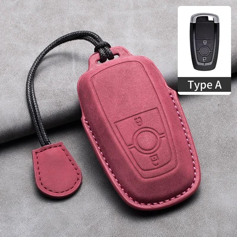 Leather Car Key Case Cover for Ford Edge Fusion Mustang Explorer F150 F250 F350 Ecosport Edge S-MAX Ranger for Lincoln Mondeo