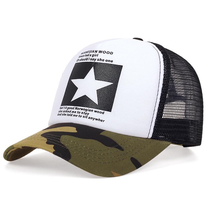 New Fashion Five Pointed Star Pattern Printed Trendy Men's and Women's Universal Hip Hop Mesh Breathable Baseball Hat Truck Caps