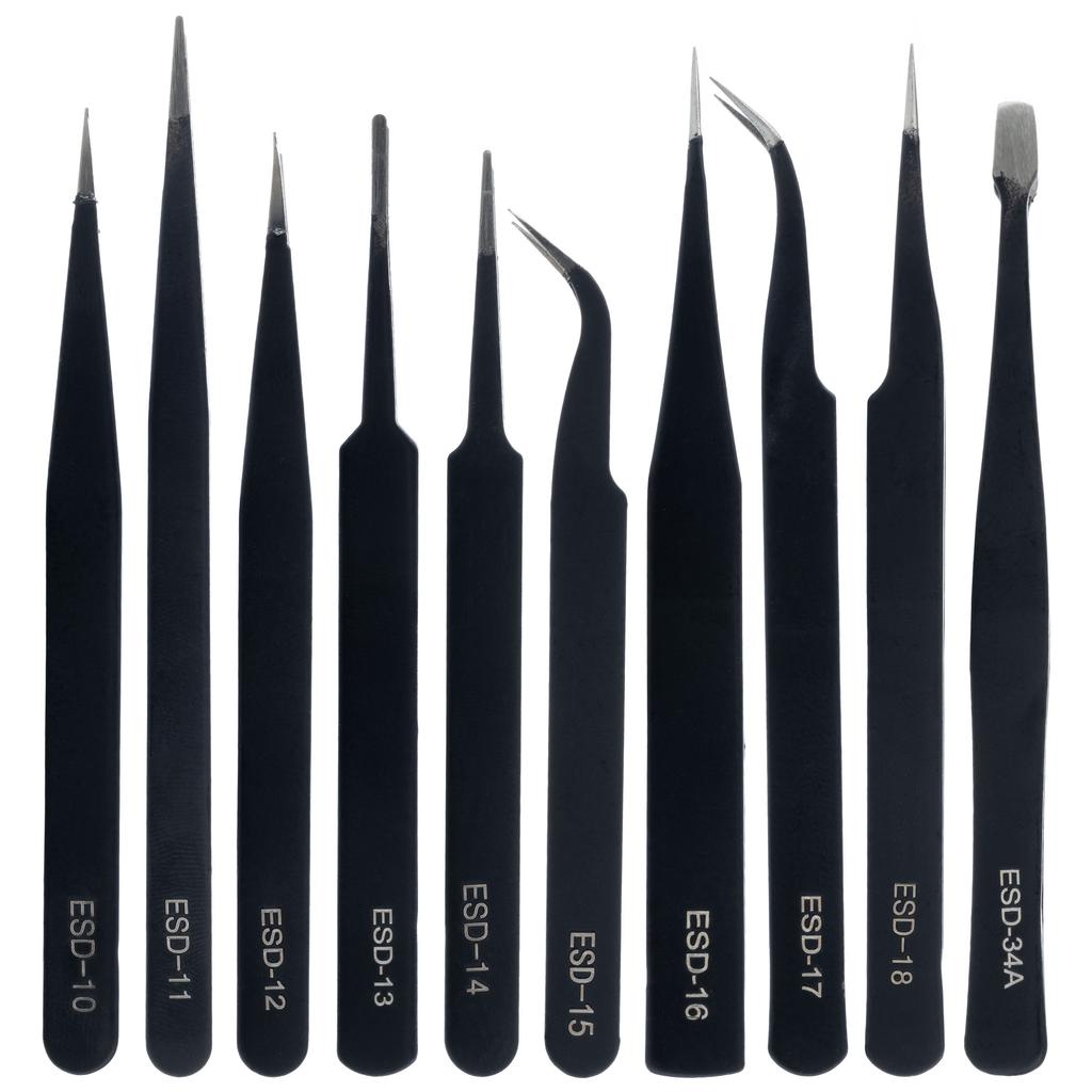 Set Of 10 Precision Tweezers In A Case
