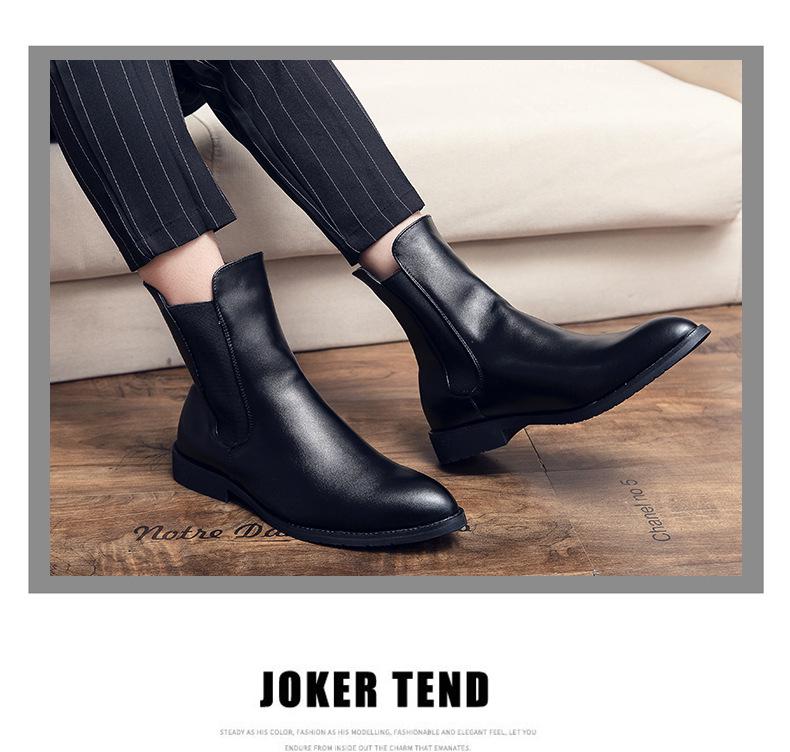 Men's Large Size Black Leather Chelsea Boots - Autumn/Winter 2021 Fashion, Business Casual, Mid-High Martin Style