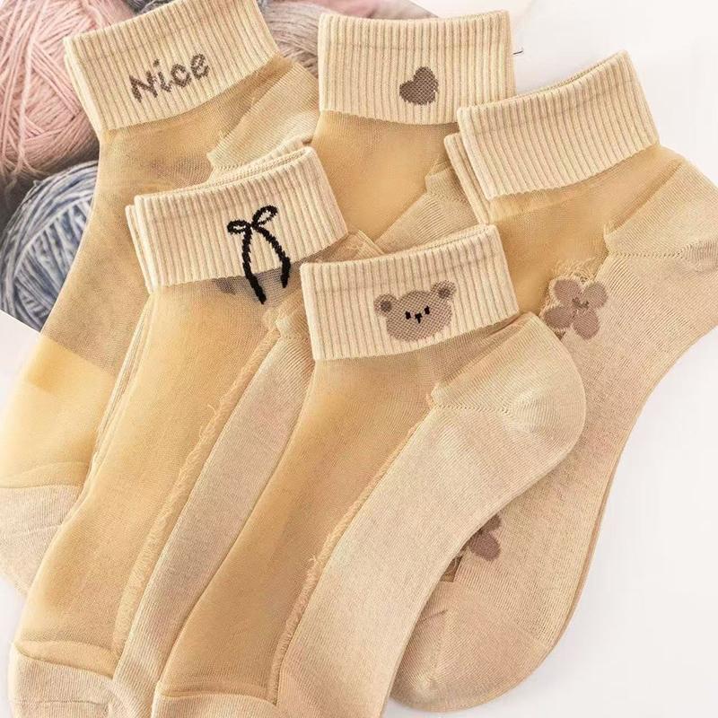 5Pairs Breathable Sweat Absorbing Socks Wear-Resistant Odor Proof Summer Socks For Women Transparent Invisible Thin Socks