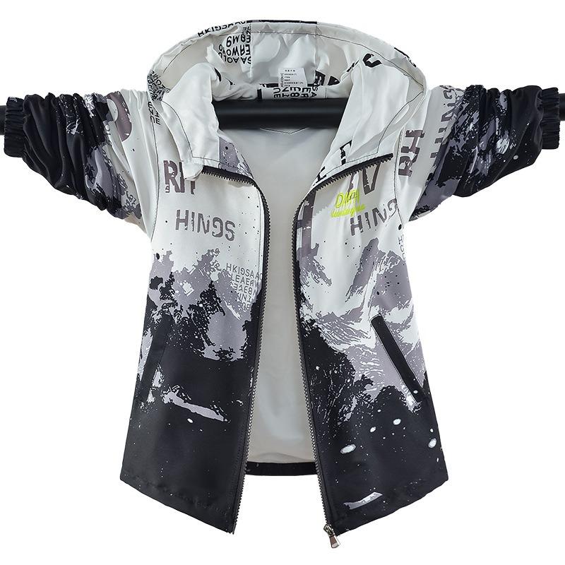 Boys Kids Gradient Hooded Windbreaker Jacket Children Casual Spring Outerwear