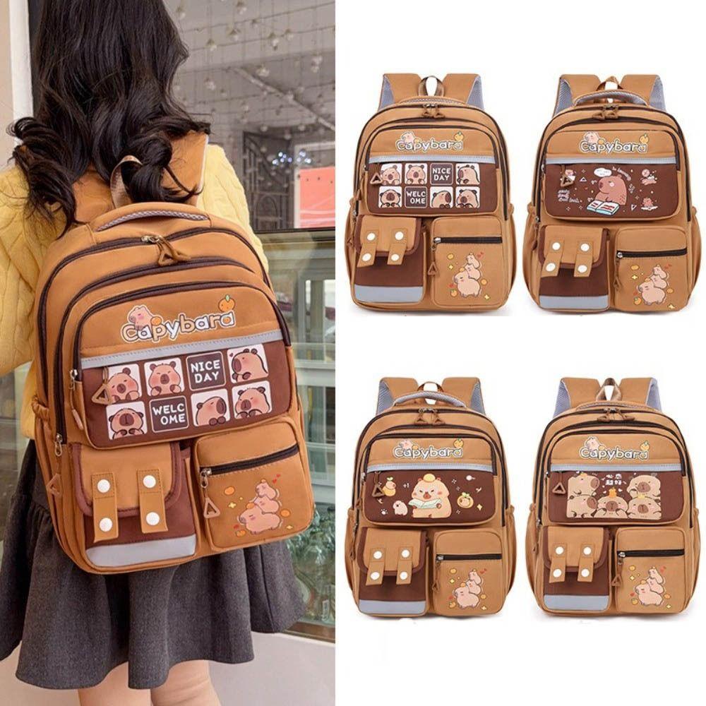 Adjustable Strap Capybara  Backpack Nylon Student  School Bag Cute Animal  Bookbag  Teenager