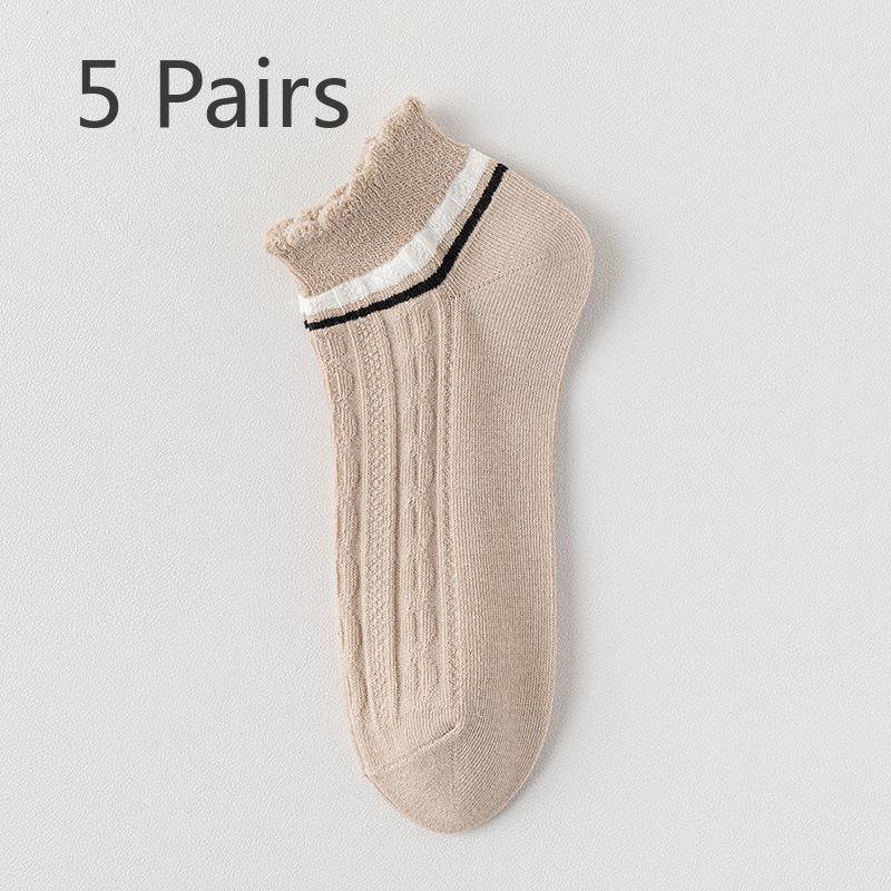 

5 пар женских тонких носков-лодочек весна/лето в полоску кружевные дышащие отводящие пот короткие носки 5 Pairs