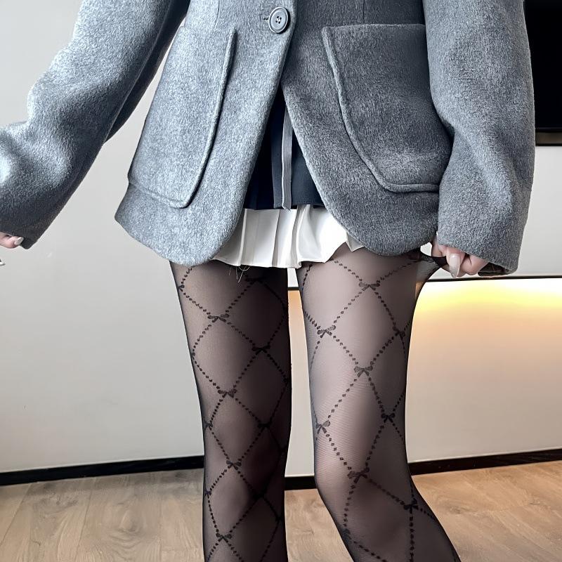 Socks for women, houndstooth stockings, rhombus pantyhose, rhombus grid, black silk, thin, anti-snatch, sexy