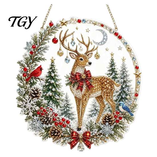 Hanging Ornaments for Bedroom Xmas Snowman Ornament, Round Acrylic Santa Reindeer Seasonal Party Decor Christmas Door Sign Festive Window Wall Tree