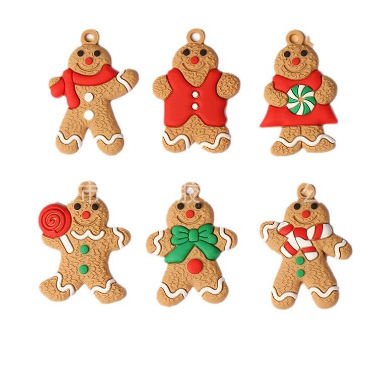 Christmas Gingerbread Man PVC Ornament: Soft Rubber Snowman Cookie, House & Tree Decoration