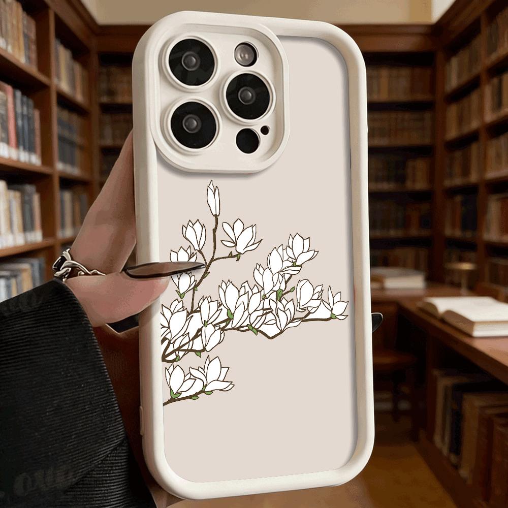 Line Art Magnolia Blossoms Soft TPU Phone Case for iPhone 17 16 15 14 13 12 11 Pro Max Plus Shockproof Anti-Slip Cover