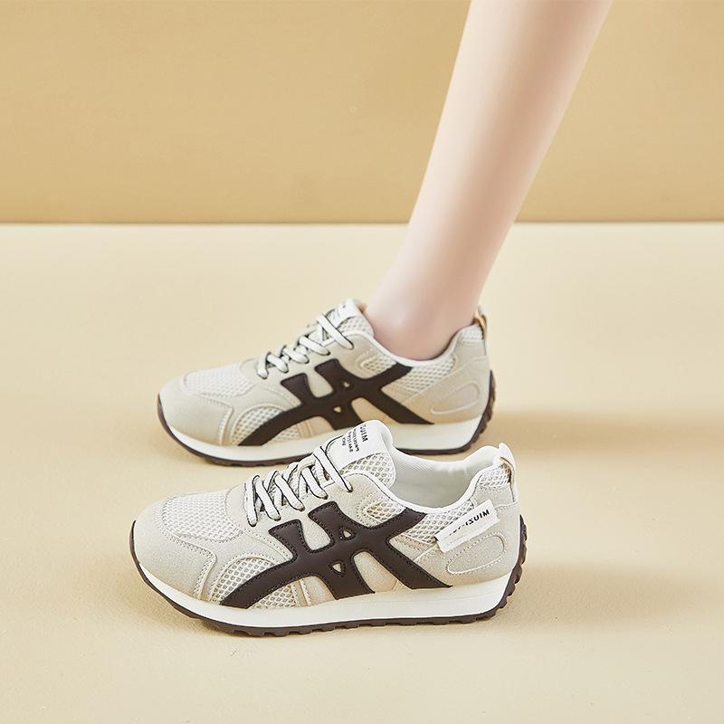 New spring and summer breathable thin bottom color matching women's shoes women's shoes sports and leisure height increase round head