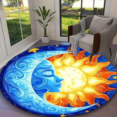 1pc Sun and Moon Carpet for Room Floor Mat, Comfortable Office Chair Printed Round Rug, Beautiful Hotel Rug